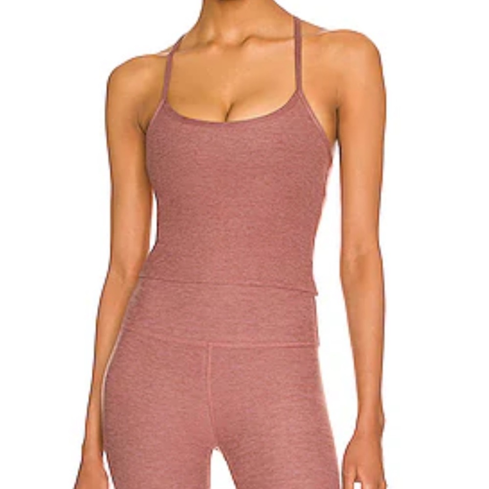Beyond yoga space dye slim racer back cropped tank in sienna brown heater XS